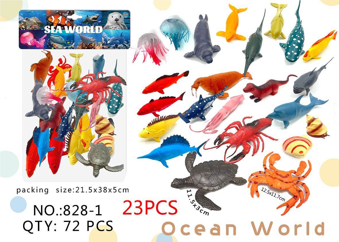 跨境外贸儿童环保仿真海洋动物海底世界23件套袋装认知模型玩具