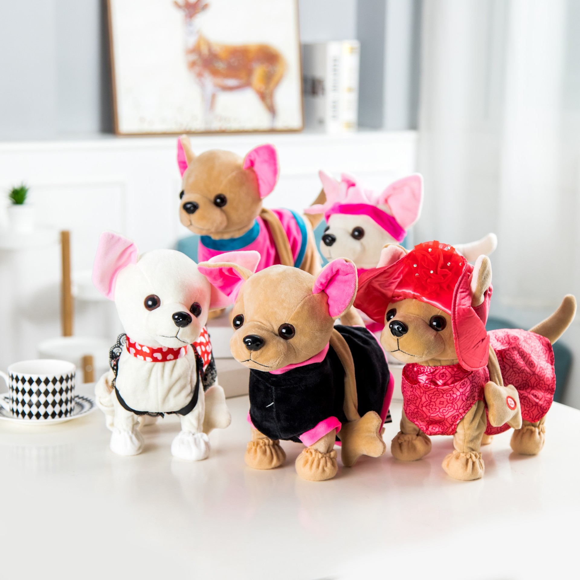 可爱毛绒电动牵绳狗公仔会走路唱歌摇摆的电动狗俄罗斯儿童爆款