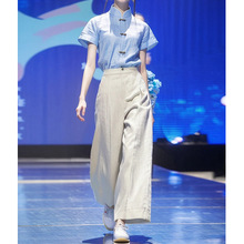 新中式国风女装洋气减龄时尚炸街小个子搭配一整套亚麻棉麻套装夏