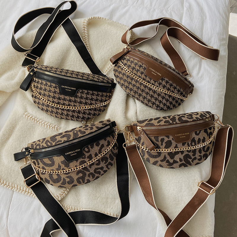 Popular BBAO Leopard Print Chest Bag One Shoulder Bag Women 2023 New Trendy Cool Retro Fashion Plaid Crossbody Waist Bag