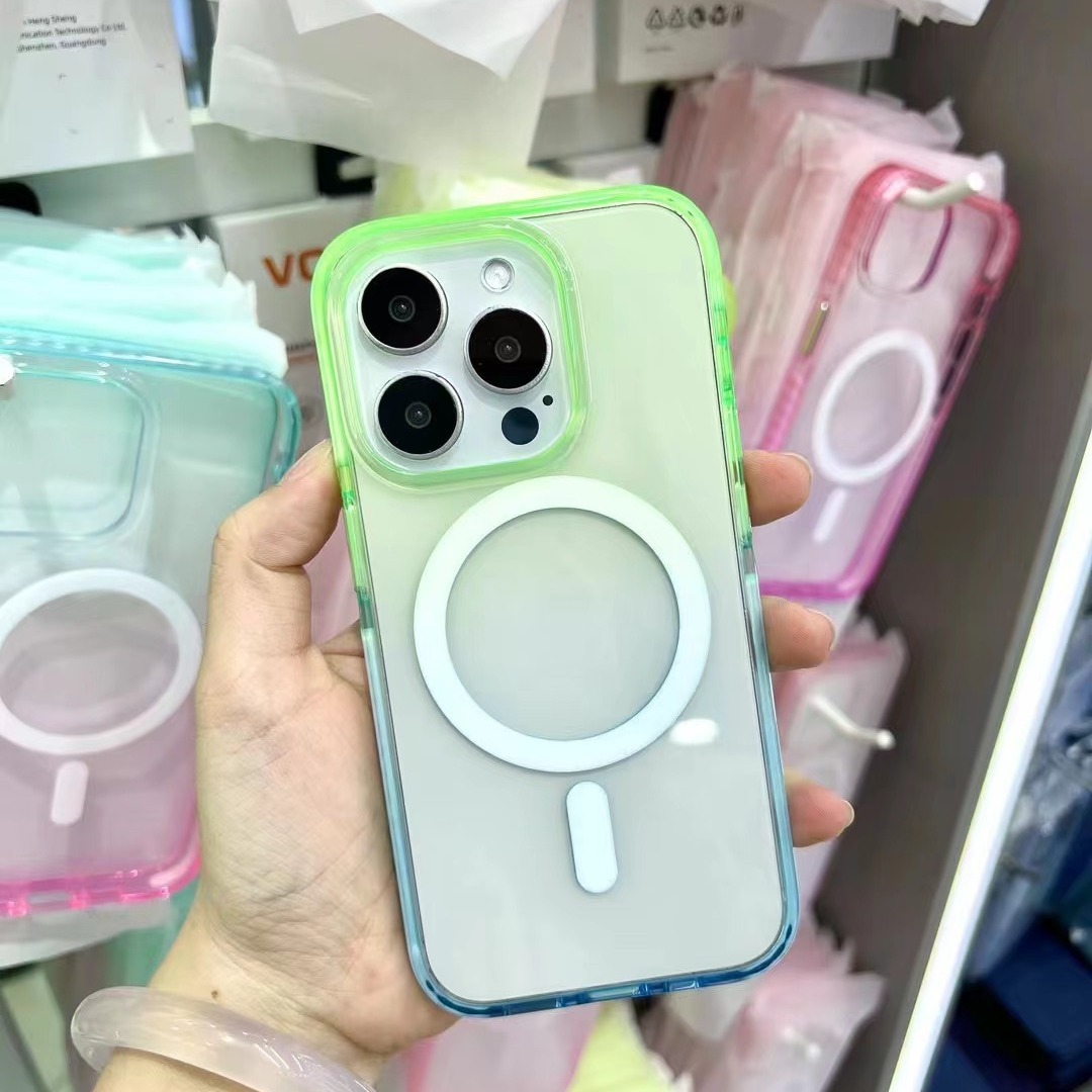 适用苹果16手机保护套双色渐变magsafe磁吸16promax手机壳防摔16p