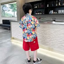 男童夏装衬衫上衣2023新款中大童夏季帅气短袖儿童运动衣服时髦潮