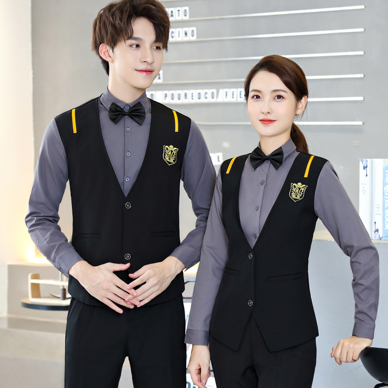 夜场ktv酒吧少爷服装男女服务员工作服假两件马甲发型师长袖衬衫