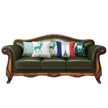 KR%美式沙发实木真皮沙发乡村三人小户型复古欧式沙发客厅组合家