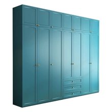 衣柜家用卧室美式简约现代大容量组合蓝色白色小户型整体衣柜组合