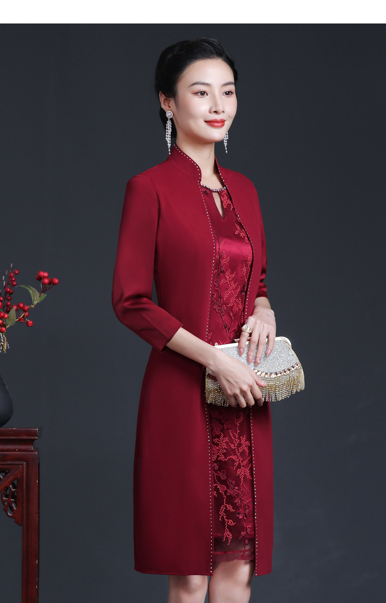婚礼妈妈礼服裙子洋气夏季结婚改良旗袍年轻喜婆婆婚宴连衣裙批发