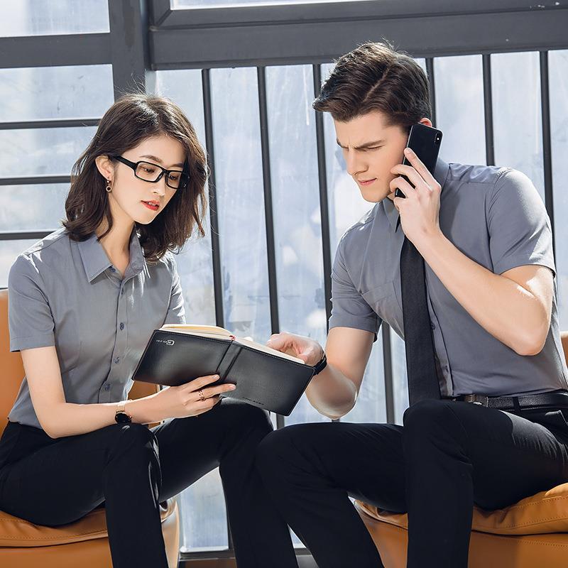 男士灰色白色短袖衬衫职业装套装女办公室白领物业4s店衬衣工作服