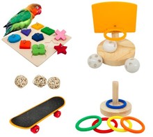 鹦鹉啃咬玩具 鸟玩具 套圈 篮球架滑板 四件套装
