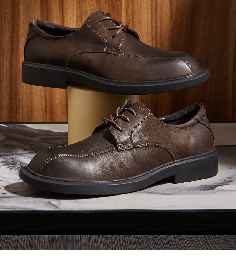 潮流商务软底休闲男单皮鞋春夏新款透气真皮系带英伦风圆头小皮鞋
