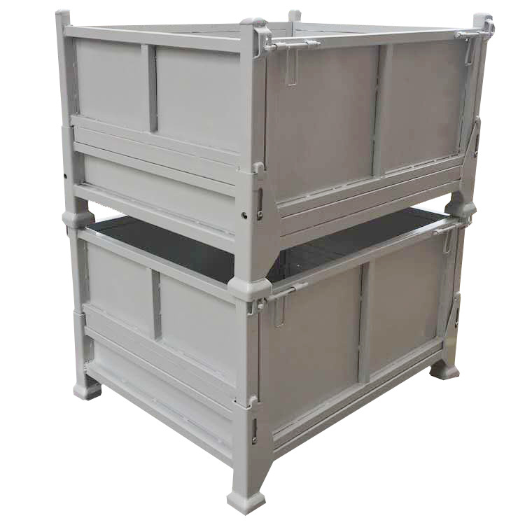 折叠金属周转箱批发 可堆叠折叠式金属料箱侧面围铁板可叉车搬运