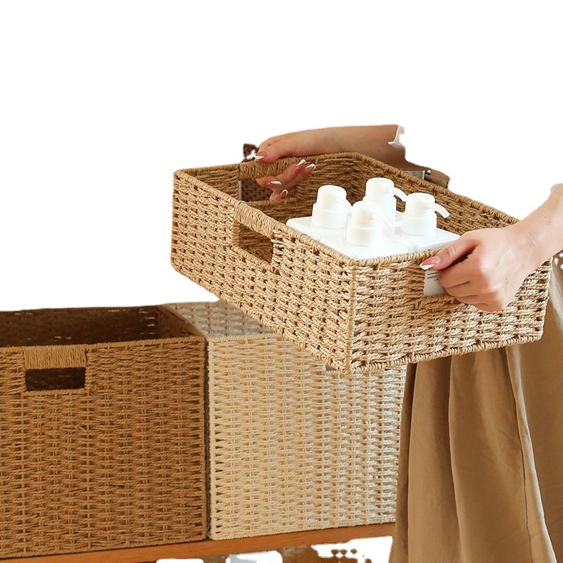 Japanese-Style Storage Box Woven Sundries Straw and Rattan Woven Storage Basket Toy Book Storage Box Storage Box Storage Box
