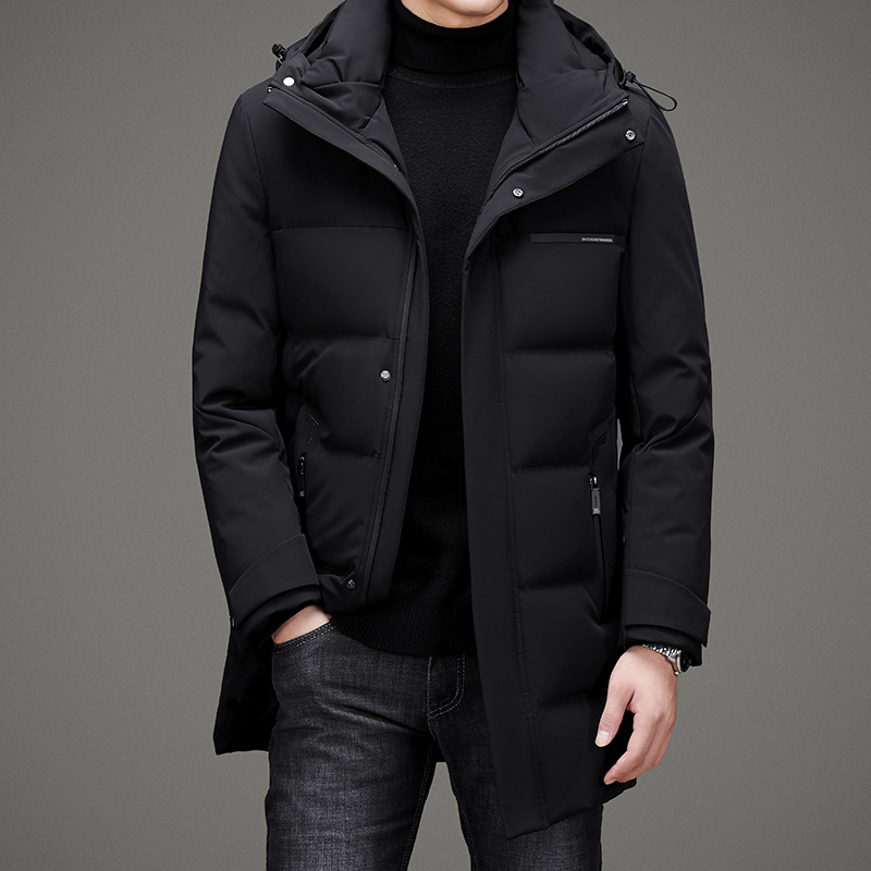 波司豋羽绒服男加厚中长款商务休闲连帽中年男士白鸭绒正品外套
