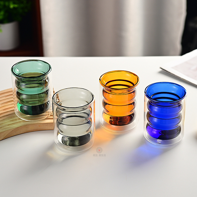 Color Double-Layer Cup Coffee Cup round Cup Glass Cup Heat-Resistant Scented Tea Cup Tea Cup Transparent Heat Insulation Milk Cup