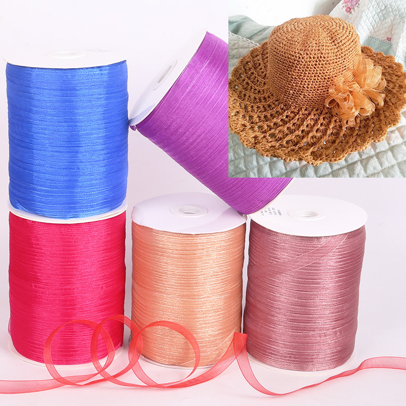 1cm Summer for Hat Knitting Ribbon Transparent Organza Tape Chiffon Hook Sun Hat Ribbon Thread Hand-Woven DIY