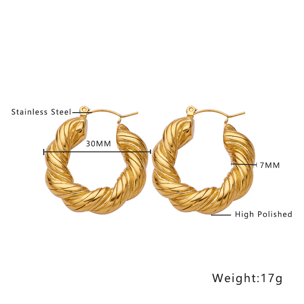 European and American Ins Internet Celebrity High-Grade Earrings Gold Stainless Steel Twist Earrings Titanium Steel Woven Thick Type U-Shaped Earrings