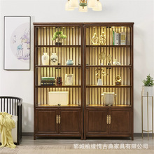 新中式老榆木储物柜透明玻璃柜办公用文玩展示柜多层储物柜货架柜