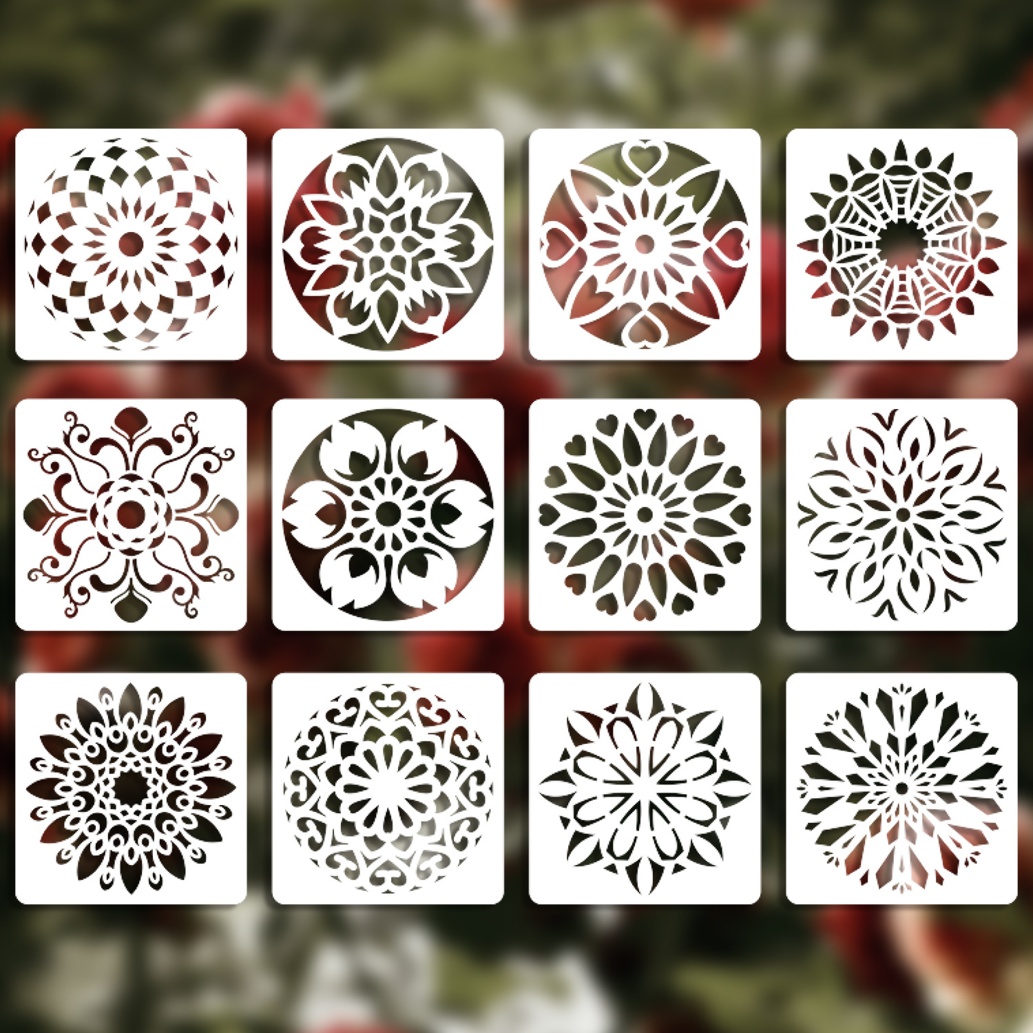 12张曼陀罗镂空绘画模板儿童学生手绘diy图案临摹涂鸦辅助工具