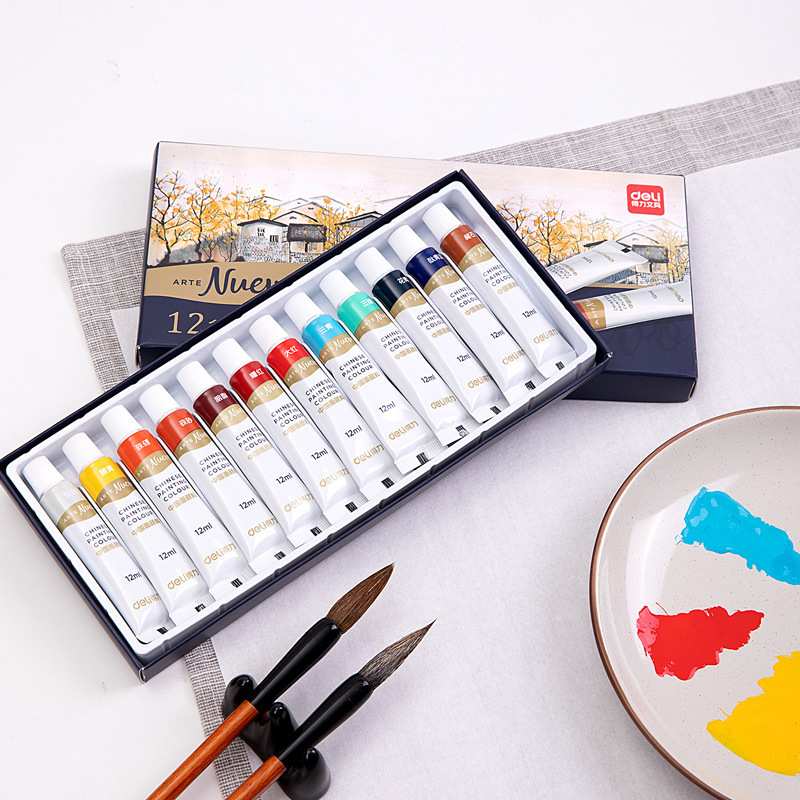 得力水彩颜料套装12色18色24色水粉颜料初学者美术生绘图绘画涂鸦