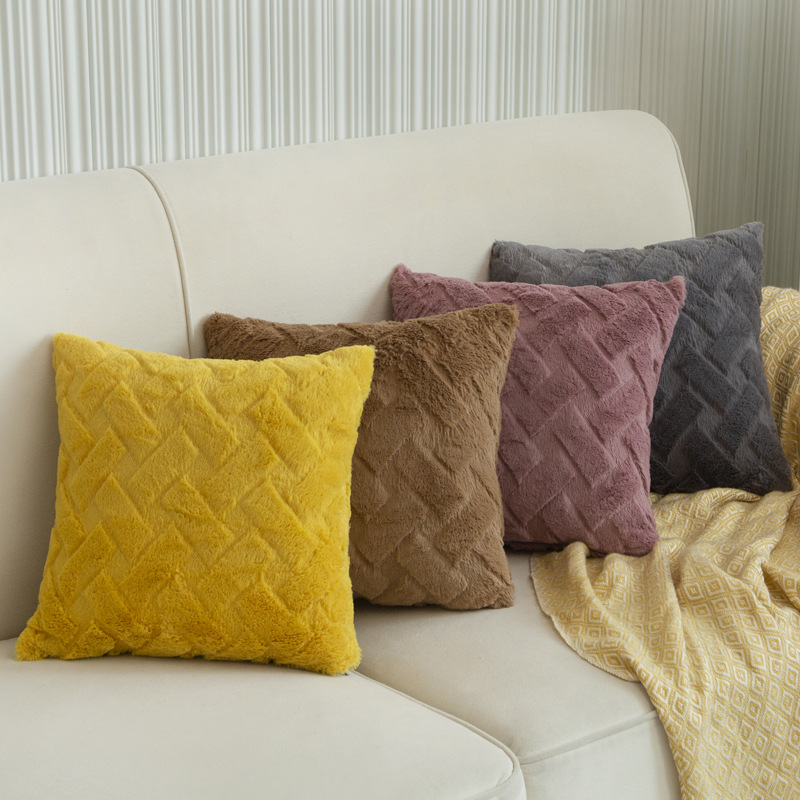 Solid Color Plush Pillow Cover Modern Minimalist Sofa Cushion Cushion Waist Pillow Cross-Border Ins One Piece Dropshipping