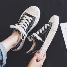 饼干帆布鞋女学生2022春季新款潮韩版百搭布鞋ins原宿风黑色板鞋