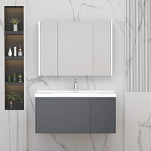 ALJ6轻奢陶瓷一体盆浴室柜组合 现代简约实木洗手洗台洗漱台镜柜