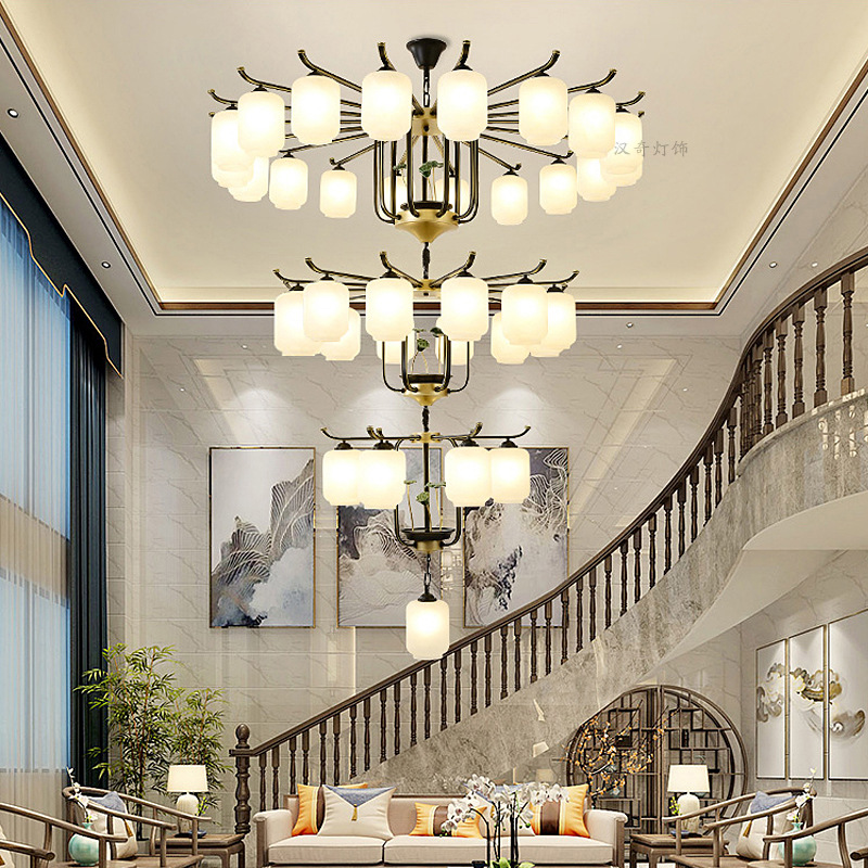 新中式复式楼大吊灯别墅楼梯大厅客厅欧式三层中空挑空楼中楼吊灯