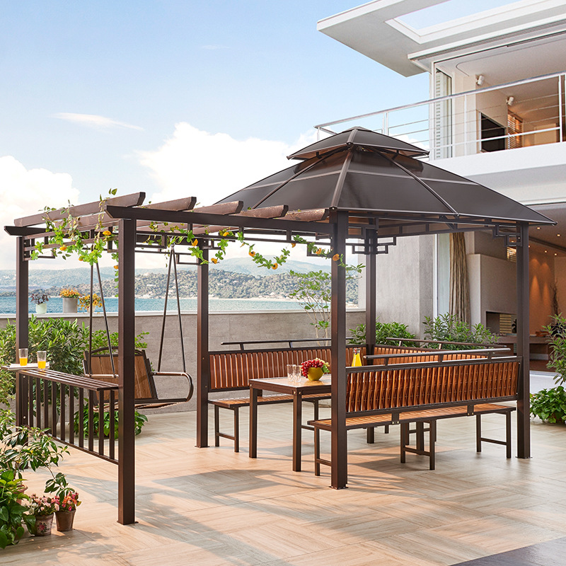 户外凉亭庭院休闲亭室外花园别墅天台楼顶亭子简易铁艺四角遮阳棚