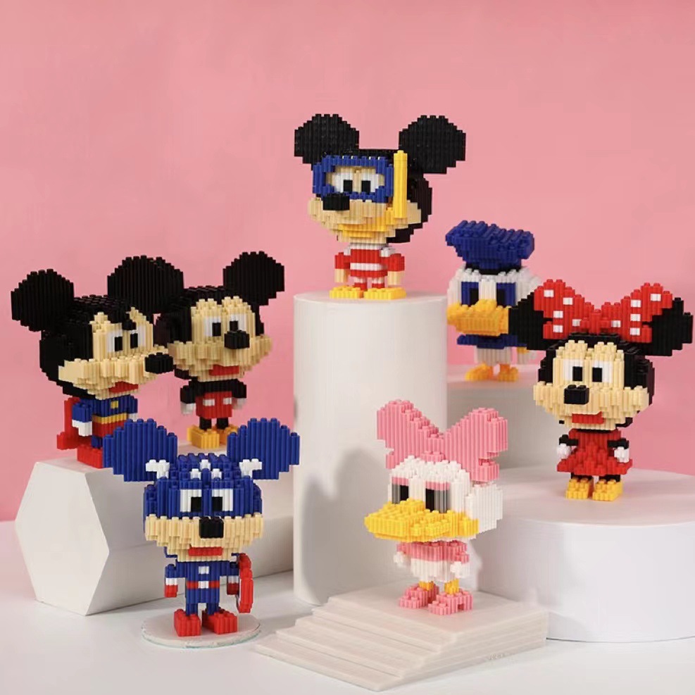 兼容乐高积木米奇米老鼠串联小颗粒卡通摆件地摊儿童益智玩具礼物