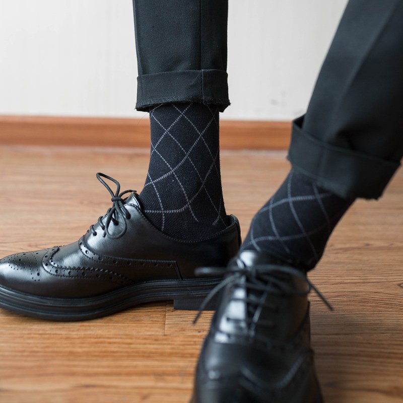 西装皮鞋袜子男黑色商务秋季长筒冬款英伦正装男士长袜透气中筒潮