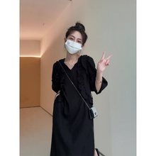 夏季女装法式气质冷淡风质感高感黑色显瘦连衣裙子小众设计长裙