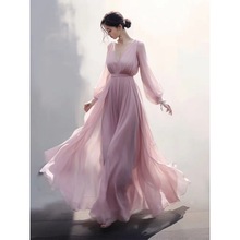 早春浅紫色外穿内搭连衣裙法式独特超好看高级感高端精致绝美裙子