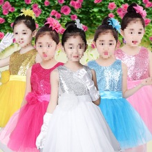 新款儿童舞蹈演出服女童公主裙蓬蓬纱裙亮片中小学生大合唱表演服