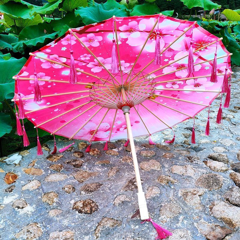 古风伞防晒流苏飘带舞蹈演出绸布装饰女古典油纸汉服雨伞厂家批发