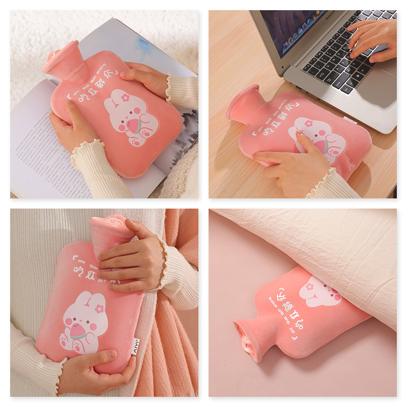 Hot Water Bag Water Injection Student Portable Cute Plastic Student Dormitory Warm Water Bag Plush Warm Belly Cartoon Female