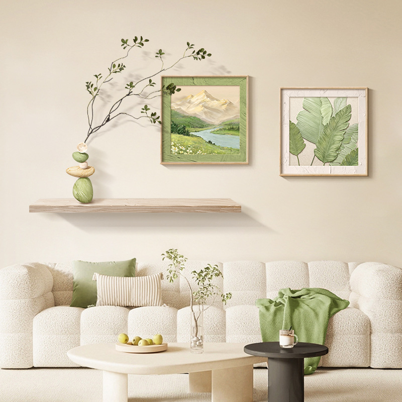 日照金山北欧原木风客厅装饰画绿植电视沙发背景墙挂画山水风景画