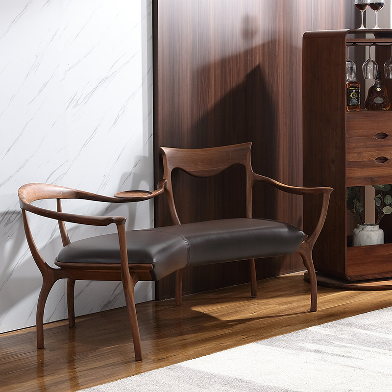 北美黑胡桃木实木沙发椅休闲椅意式现代情人ceccotti款双人扶手椅