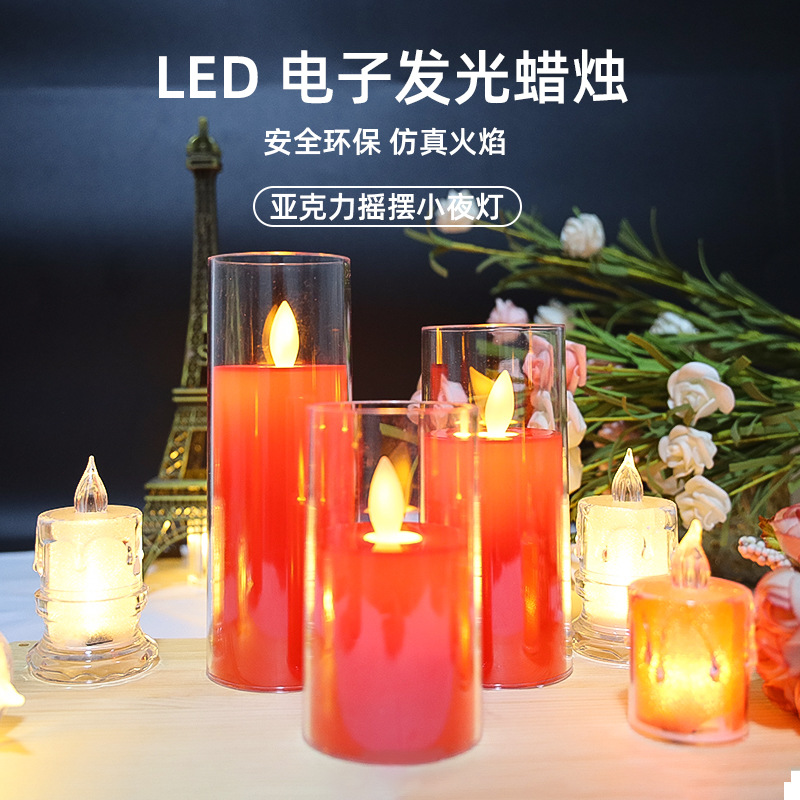 Red Simulation Led Electronic Candle Light Swing Creative Wedding Birthday Arrangement Proposal Props Wholesale