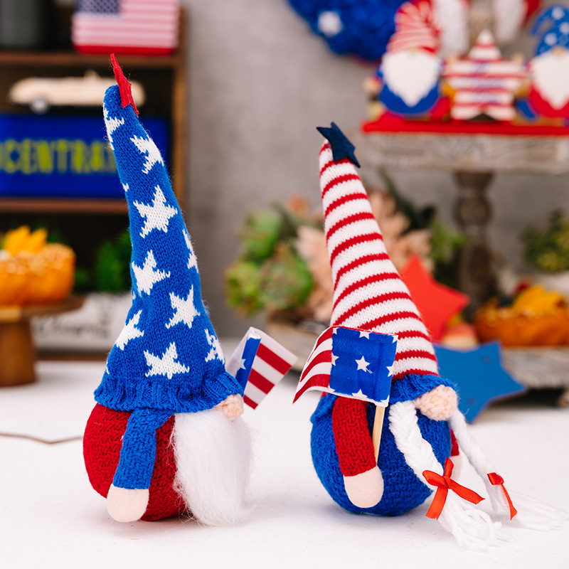 Independence Day Knitted Hat Flag Rudolf Doll with Light American Flag Ground Essence Faceless Doll Luminous Ornaments