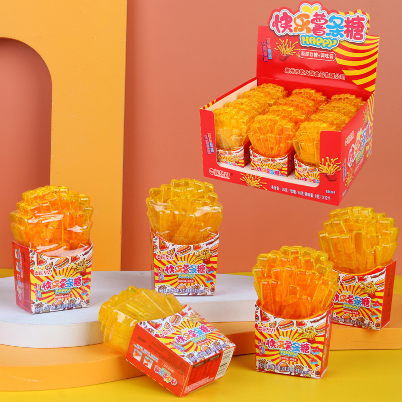 六一儿童节糖果快乐薯条糖可蘸酱混合水果味凝胶软糖可爱卡通造型