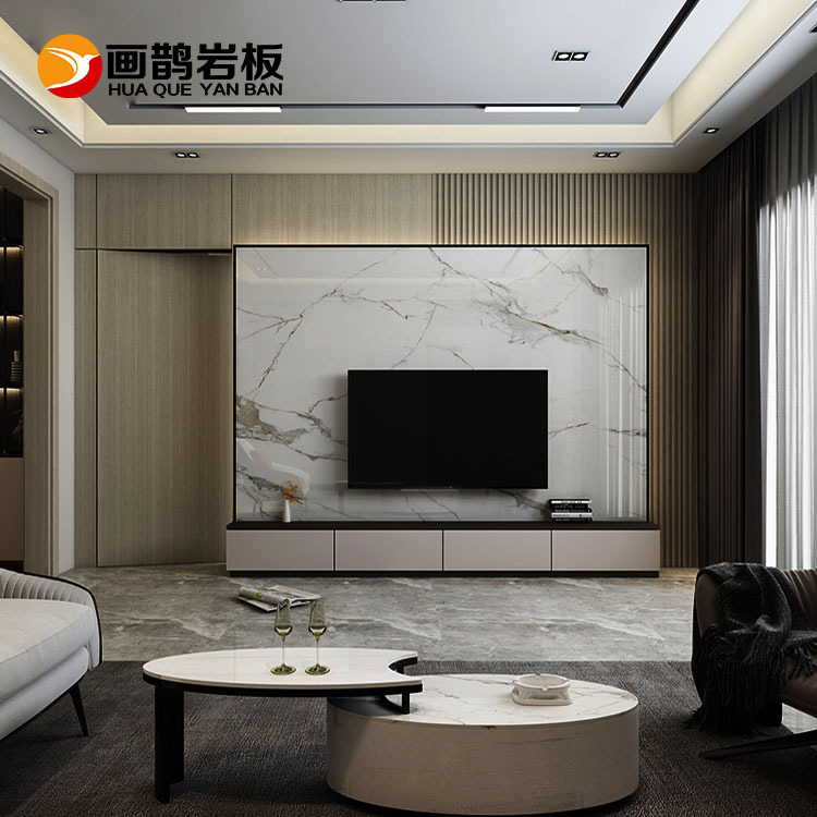 画鹊岩板悬空客厅电视背景墙隐形门一体瓷砖轻奢木格栅隐形门暗门