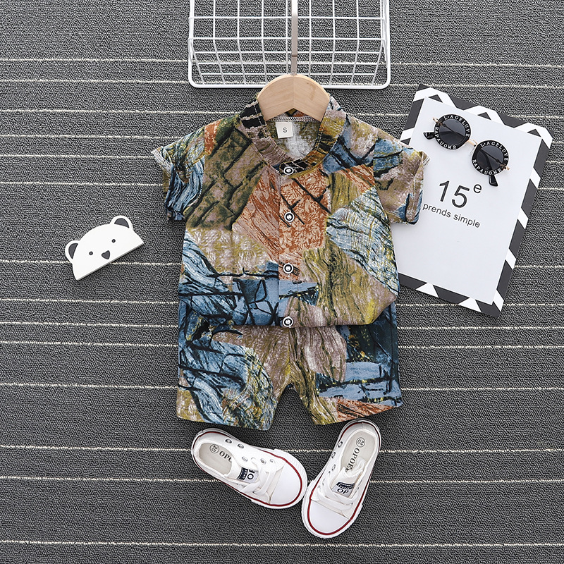 Foreign Trade Wholesale Suit 2024 Summer New Children's Clothing Summer Shirt Short Sleeve Shorts Suit Children's Style