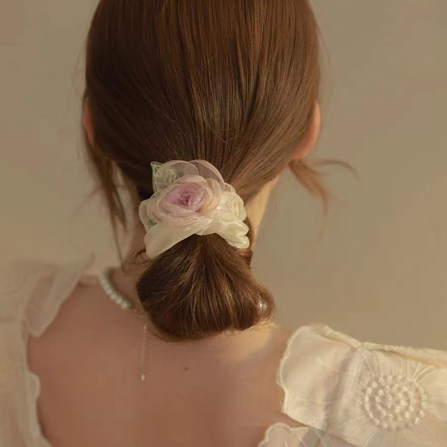 French Retro Good-looking Super Fairy Gentle Rose Large Intestine Hair Band New Cute Sweet Flowers Hairpin Hair Rope