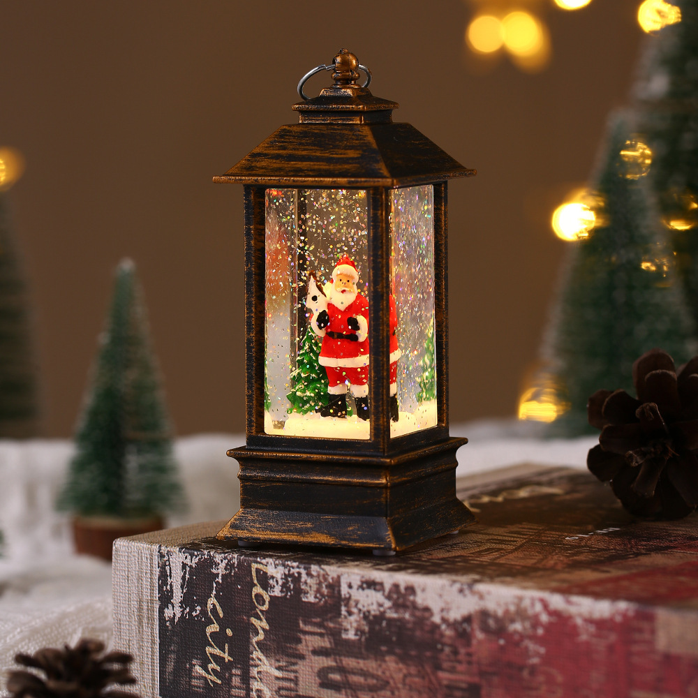 Christmas Ornament Bronze Water Injection Storm Lantern Elderly Snowman Interior Luminous Portable Led Small Night Lamp Christmas Decorations