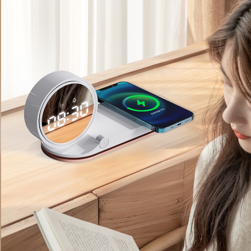 Multifunctional Wireless Charger Small Night Lamp Clock for Huawei iPhone Desktop Fast Charge Multi-Purpose Alarm Clock