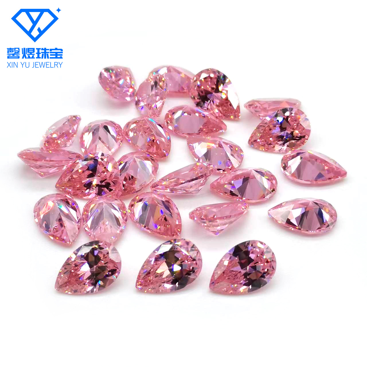 批发5a品质彩色水滴形锆石 粉色水滴锆石裸石戒面 粉色梨形锆石