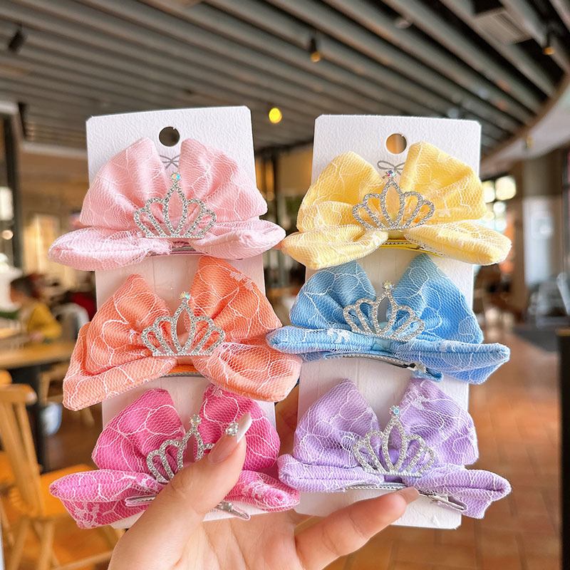 Girl's Fairy Bow Barrettes Princess Crown Mesh Back Head Head Clip Little Girl Sweet Fresh Hairpin