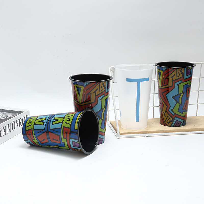 85口径500ml 一次性pp注塑杯 膜内贴杯 logo定制 奶茶杯定制