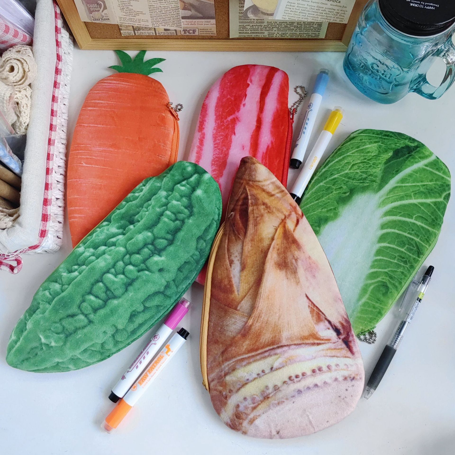 创意个性搞怪大容量毛绒蔬菜植物笔袋学生3d文具盒化妆收纳包批发