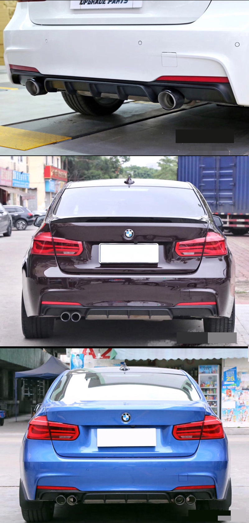 适用13-19宝马新3系改双出四出排气f30/35尾唇包围mp前唇后唇侧裙