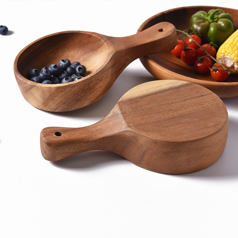 Manufacturer Acacia Mangium Kimchi Bowl Japanese And Korean Solid Wood Belt Handle Bowl Home Salad Bowl Wooden Bowl In Stock Wholesale